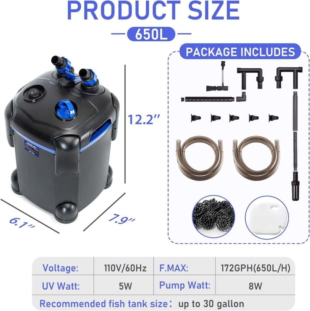 AMOSIJOY 225GPH Ultra-Quiet Canister Filter, 2-Stage External Aquarium Filter with Free Media for Large Fish Tanks and Aquariums AMOSIJOY 225GPH Ultra-Quiet Canister Filter, 2-Stage External Aquarium Filter with Free Media for Large Fish Tanks and Aquariums