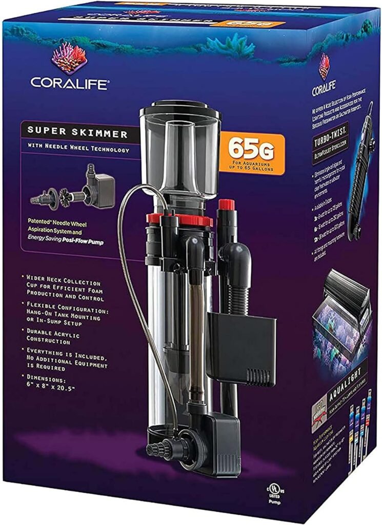 Coralife Super Protein Super Skimmer with Energy Saving Post-Flow Pump | Features Needle Wheel Technology | up to 65 Gallons