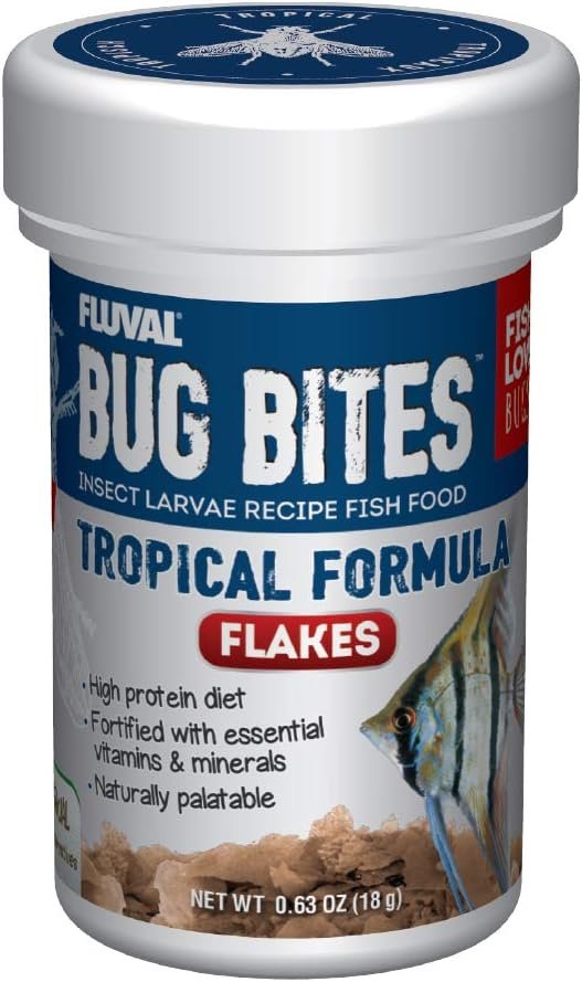 Fluval Bug Bites Tropical Fish Food, Flakes for Small to Medium Sized Fish, 3.17 oz., A7332, Brown